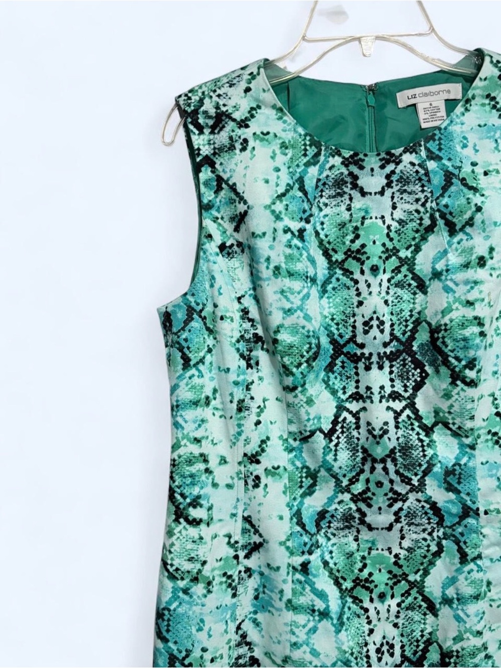 Liz Claiborne Teal and Mint Snake-Print Sheath Dress - Picture 3 of 5